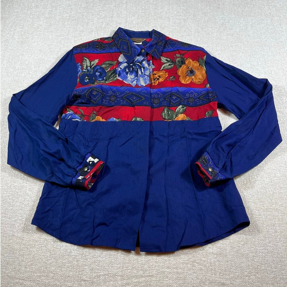 Vintage Roper Women’s Medium Floral Print Western Cowgirl Shirt Button Up